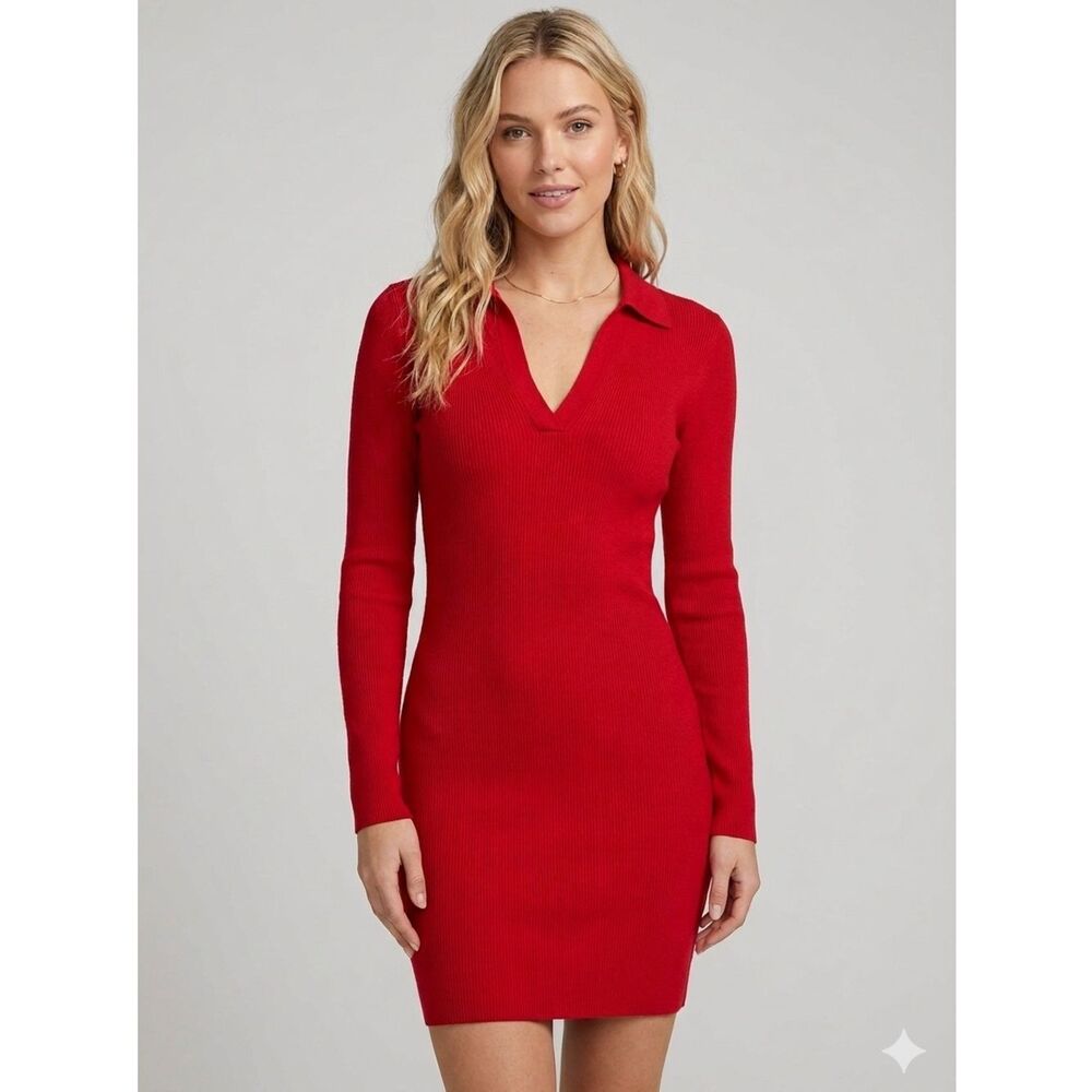 NWT Babaton Aritzia Long Sleeve Red Bodycon Dress Size M Elegant Classy